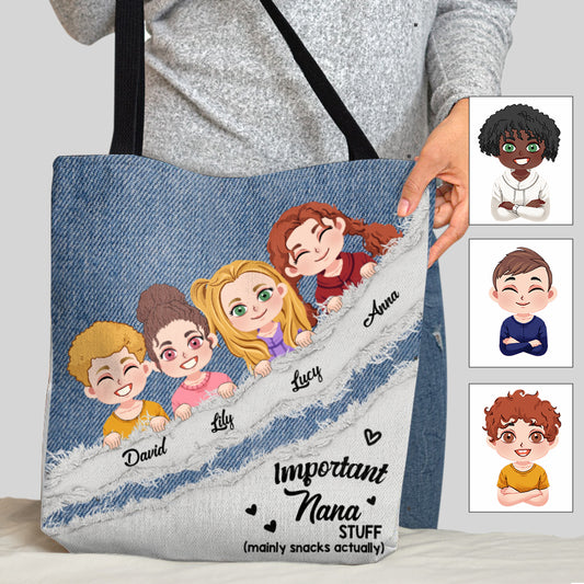 Wichtige Oma-Sachen Jeansmuster - Personalisierte Oma-Tragetasche