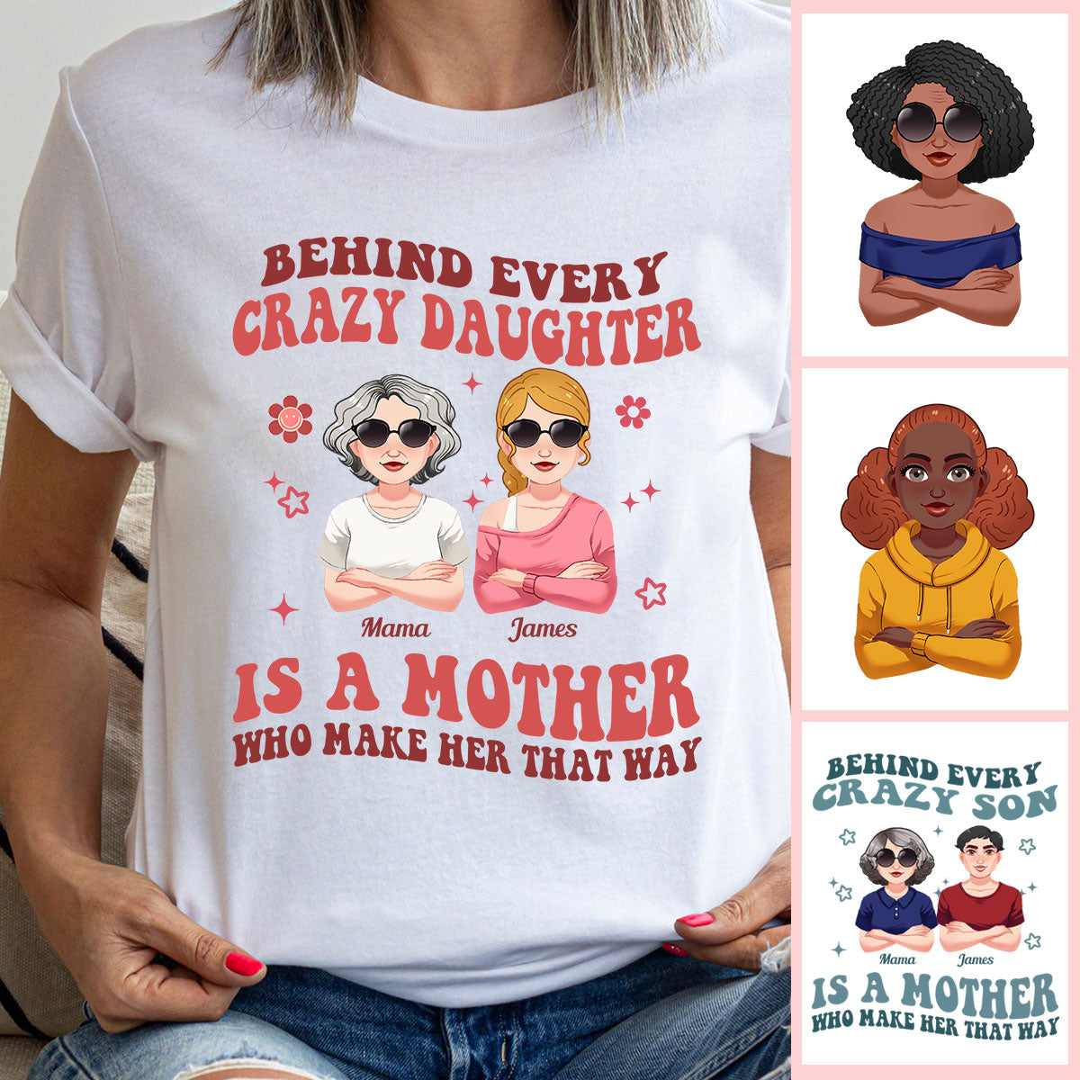 Hinter jeder verrückten Tochter/jedem verrückten Sohn – personalisiertes Mutter-T-Shirt und Hoodie