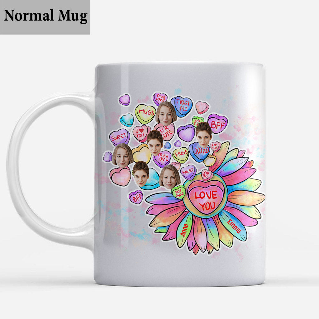 Herz-Bonbon-Blumen-BFF-mit-Gesicht-personalisierter Bestie-Becher