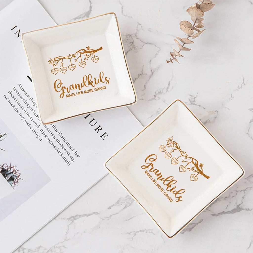 Grandkids Make Life More Grand - Personalized Grandma Jewelry Dish