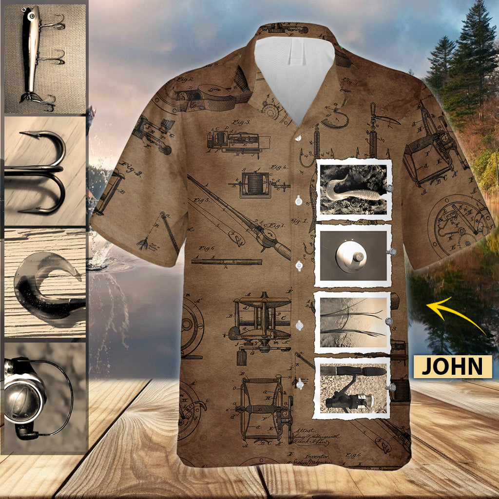 Vintage-Angelhemd mit individuellem Namen - Personalisiertes Hawaiihemd für Angler