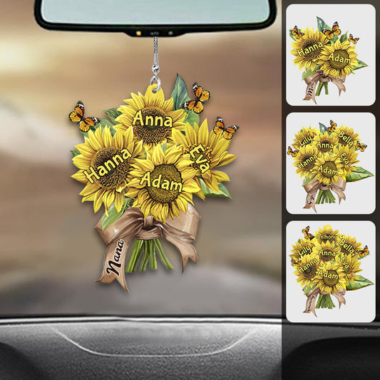 Omas Sonnenblumen – Personalisierter Autoanhänger für Oma