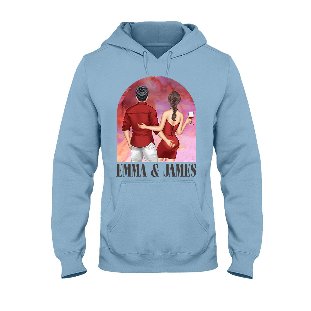 Pinkfarbener Filmhintergrund für Paare – Personalisiertes Partner-T-Shirt und Hoodie