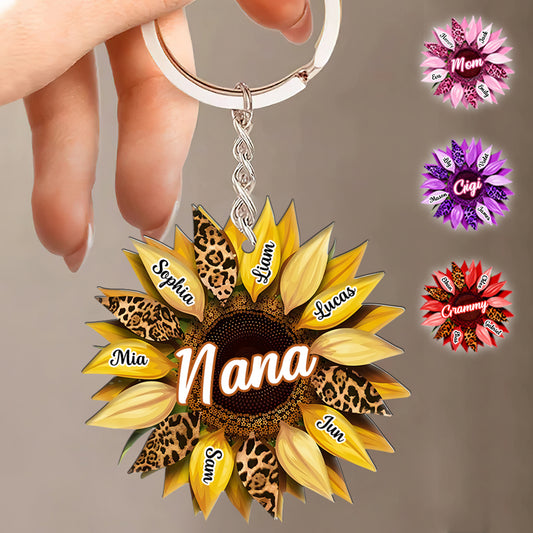 Nana Mom Auntie Family Sunflower - Personalized Grandma Keychain
