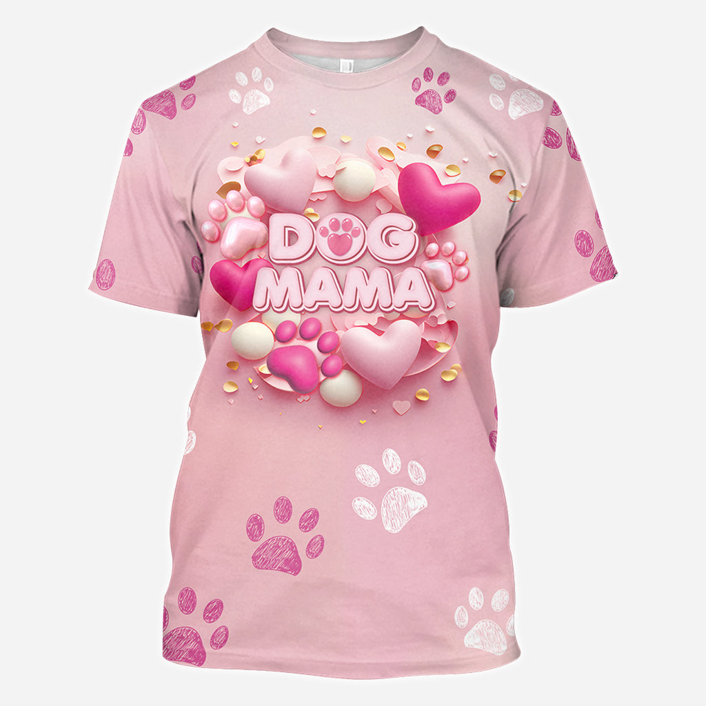 Dog Cat Mama Fur Mom 3D Pink Heart - Personalized Dog All Over Shirt