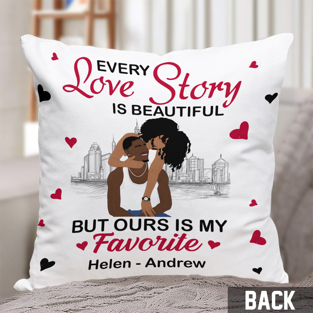 Our Story Is My Favorite - Personalized African American Throw Pillow