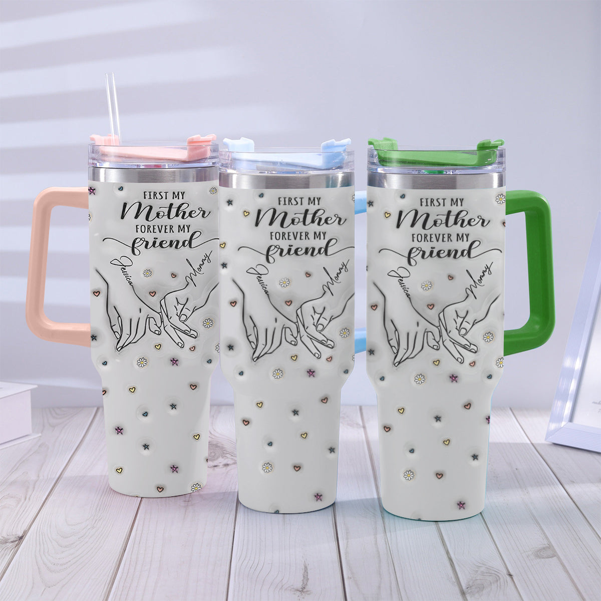 Erst meine Mama, für immer meine Freundin – personalisierter Mutter-Trinkbecher mit Henkel