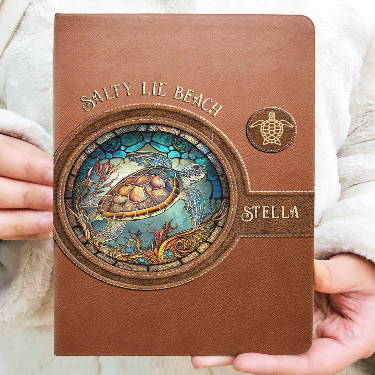 Salty Lil Beach – Personalisiertes Notizbuch aus Schildkrötenleder