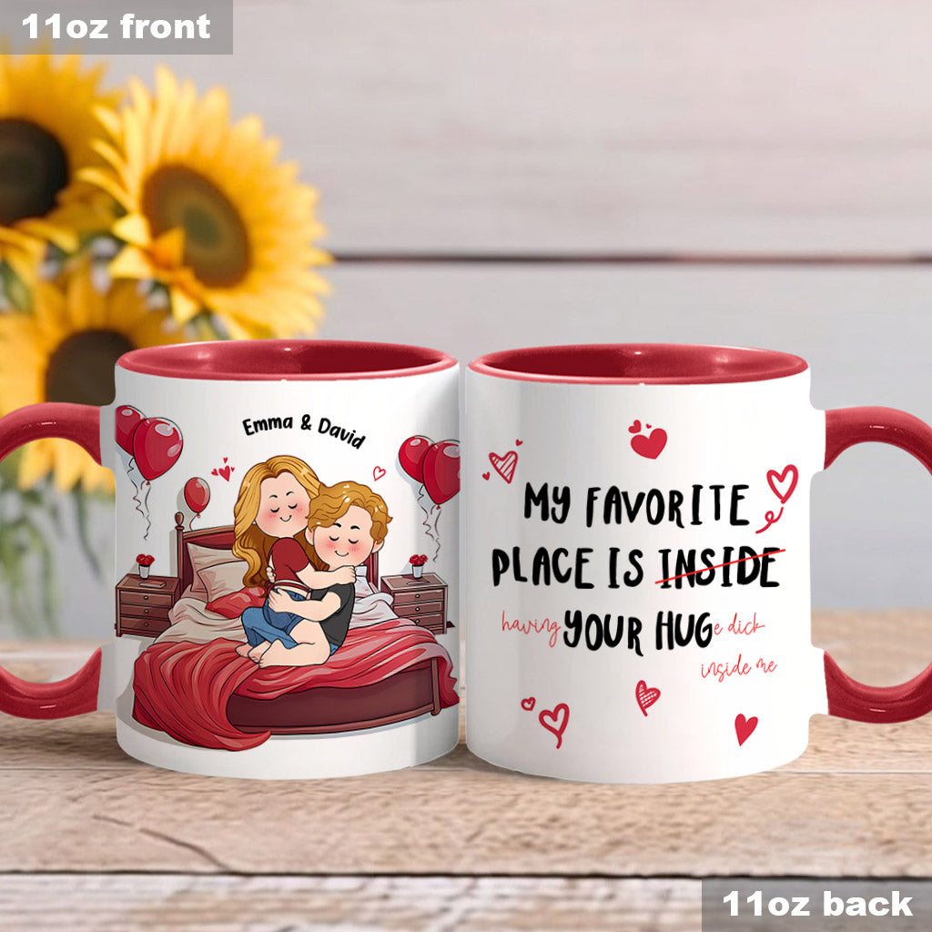Mein Lieblingsplatz ist dein riesiger Schwanz in mir - Personalisierte Tasse für Paare