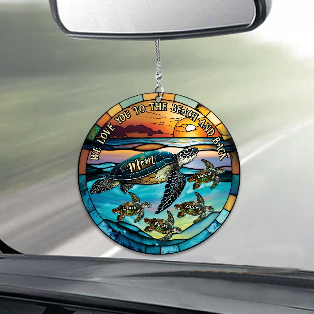 Ich liebe dich bis zum Strand und zurück – Schildkrötenmutter und Kinder – Personalisierter Schildkröten-Autoanhänger