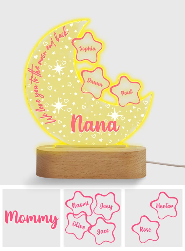 Wir lieben dich bis zum Mond und zurück – Personalisierte, Oma-förmige Plakettenleuchte