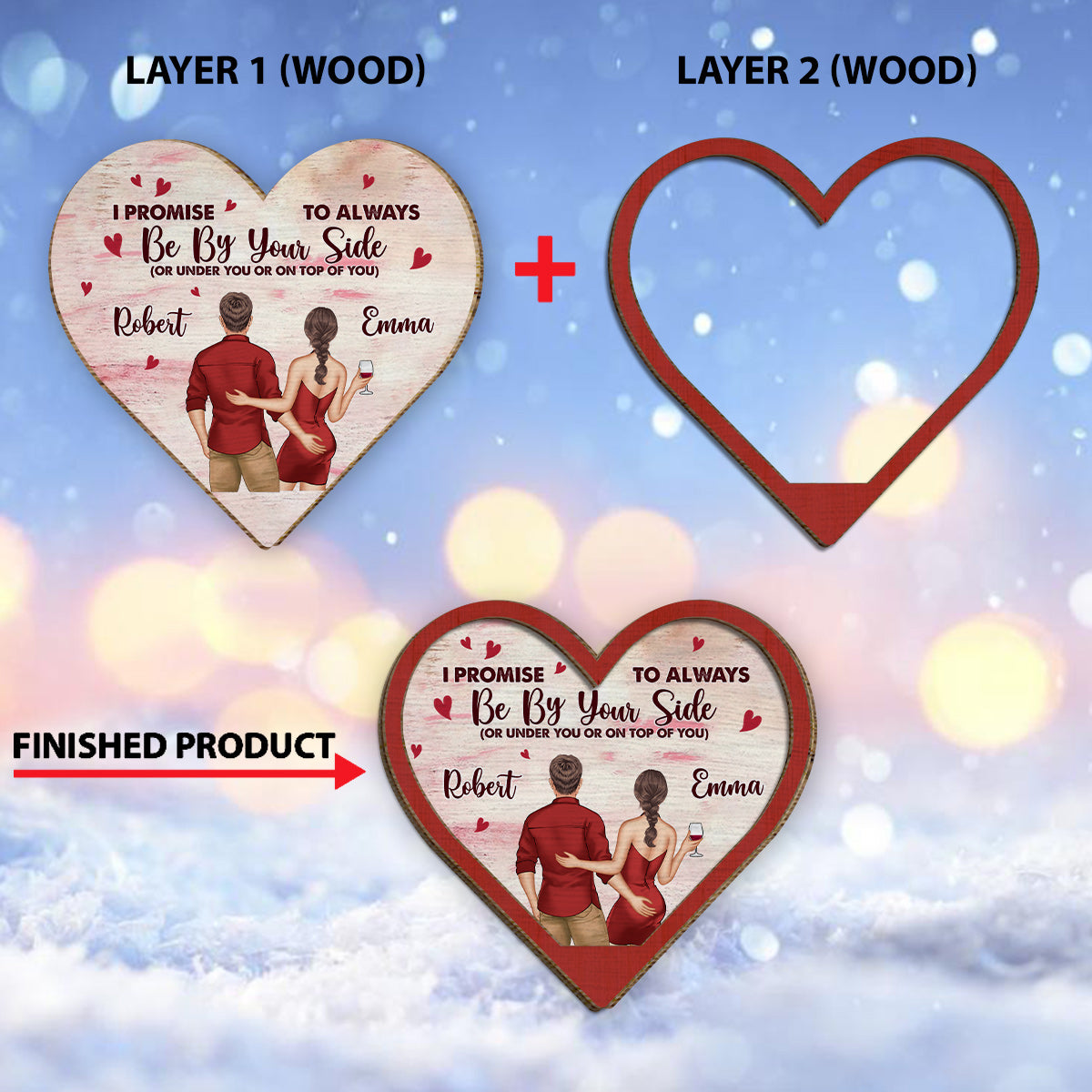 Ich verspreche, immer an deiner Seite zu sein – Personalisiertes zweilagiges Holzschild für Paare / Holzplakette