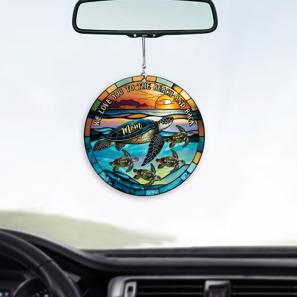 Ich liebe dich bis zum Strand und zurück – Schildkrötenmutter und Kinder – Personalisierter Schildkröten-Autoanhänger