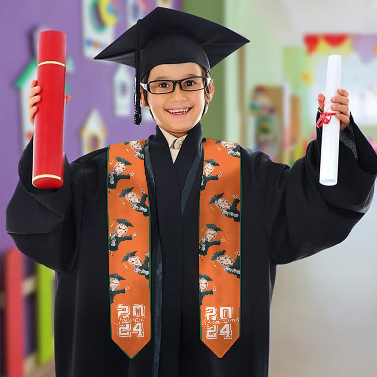 Lustige Karikaturfigur – Personalisierte Abschlussstola