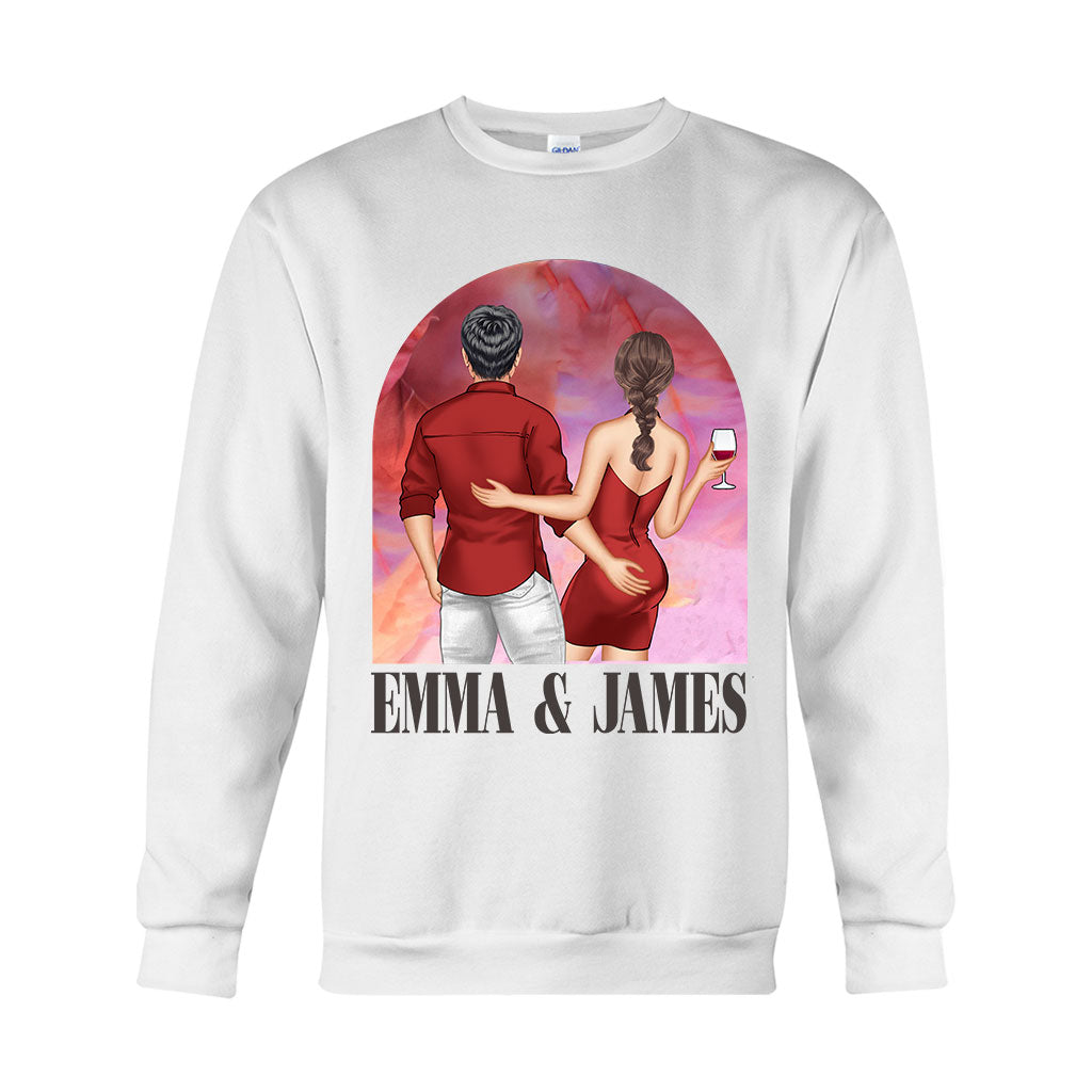Pinkfarbener Filmhintergrund für Paare – Personalisiertes Partner-T-Shirt und Hoodie