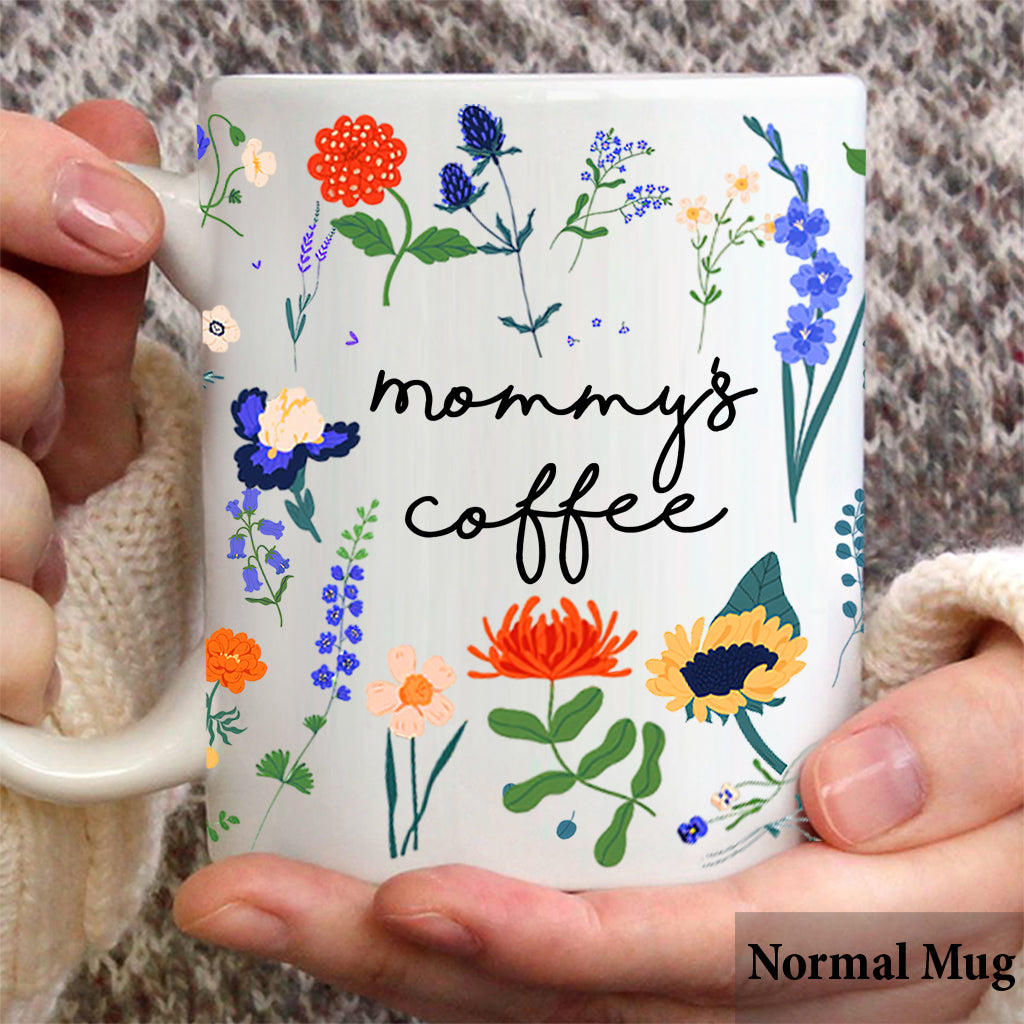 Kaffeetasse mit beliebigem Titel im botanischen Blumenstil – personalisierter Mutterbecher