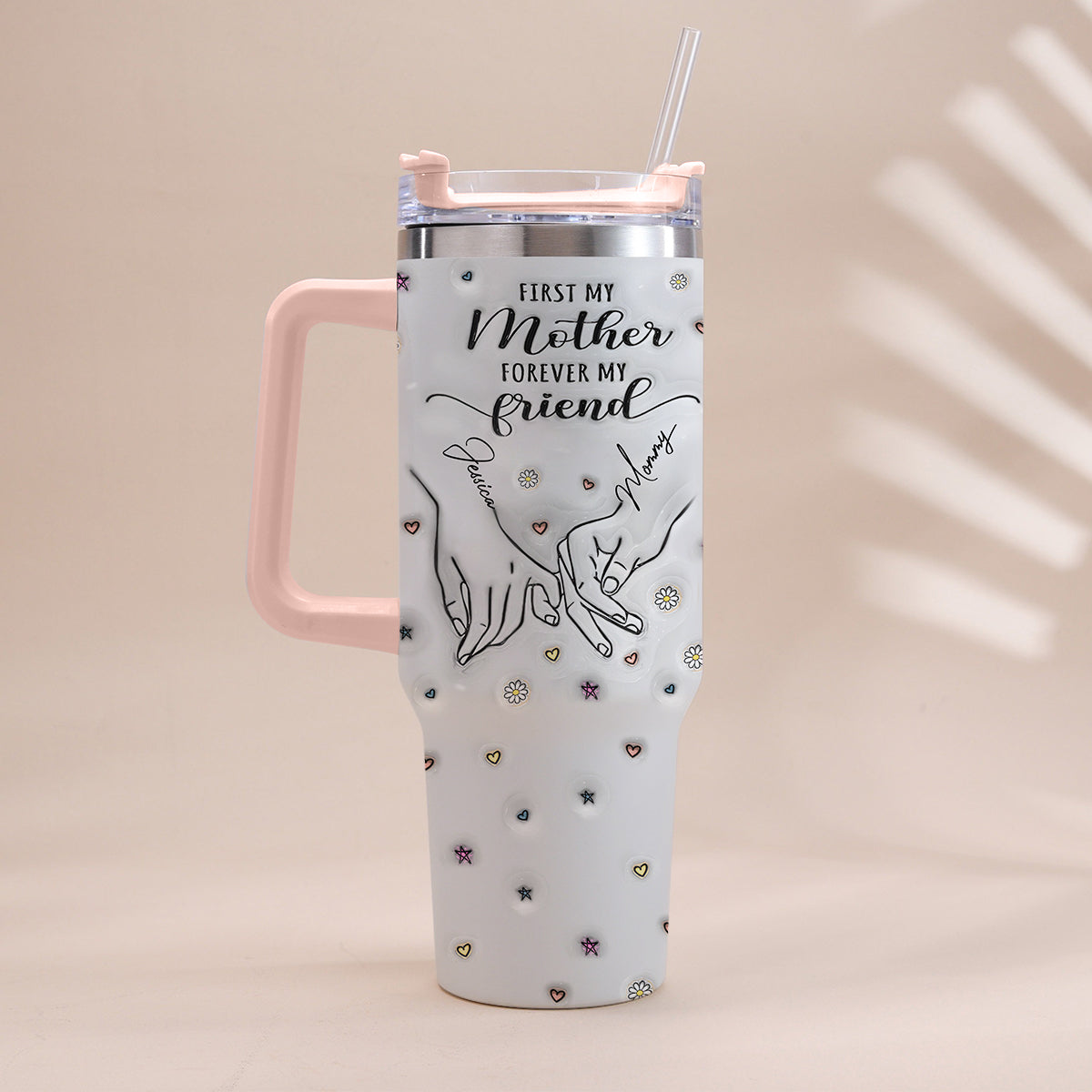Erst meine Mama, für immer meine Freundin – personalisierter Mutter-Trinkbecher mit Henkel