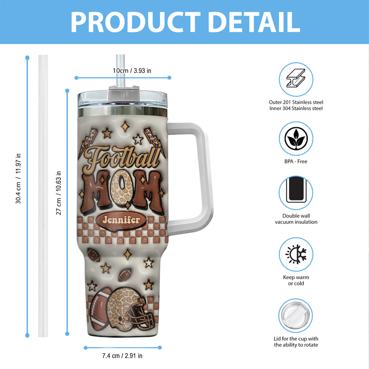 Fußballmama – Personalisierter Fußballbecher mit Henkel