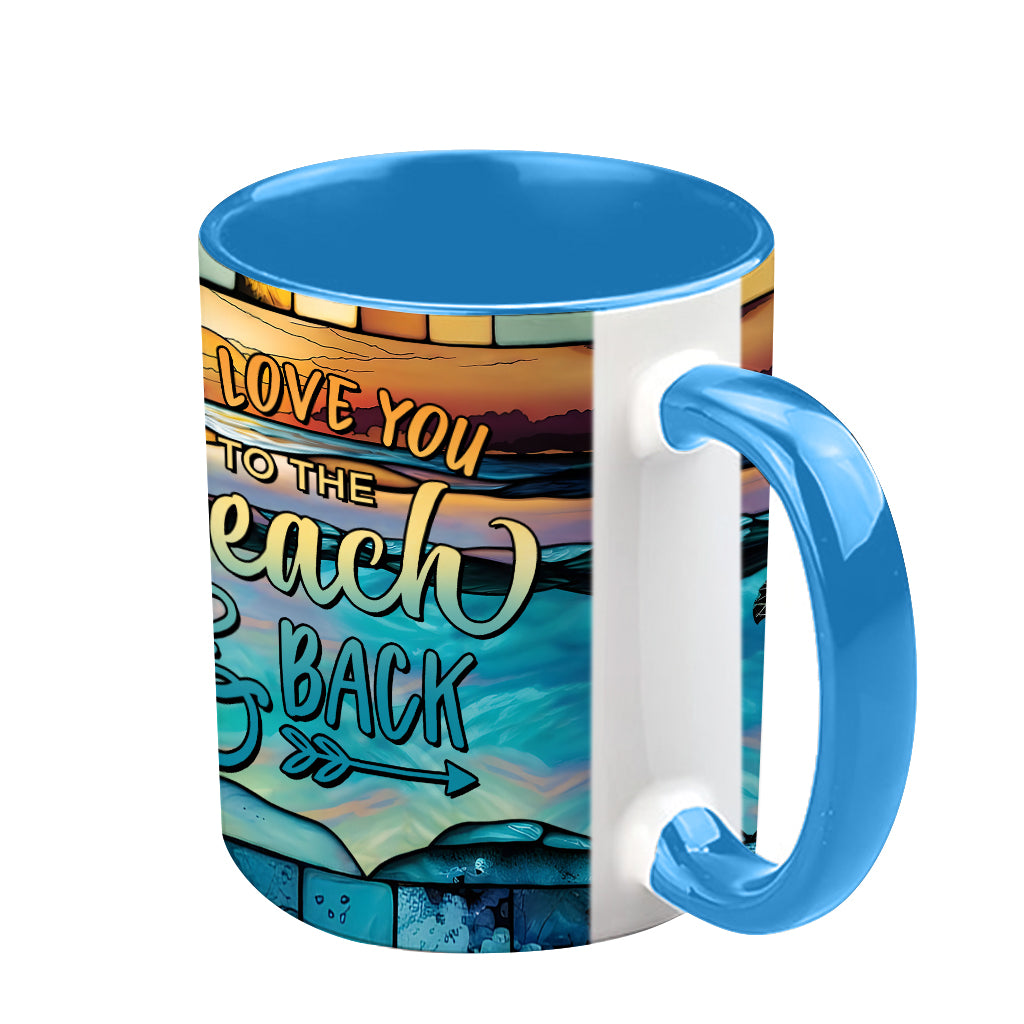 Ich liebe dich bis zum Strand und zurück, Schildkrötenmutter und Kinder – personalisierte Tasse mit Schildkrötenmotiv