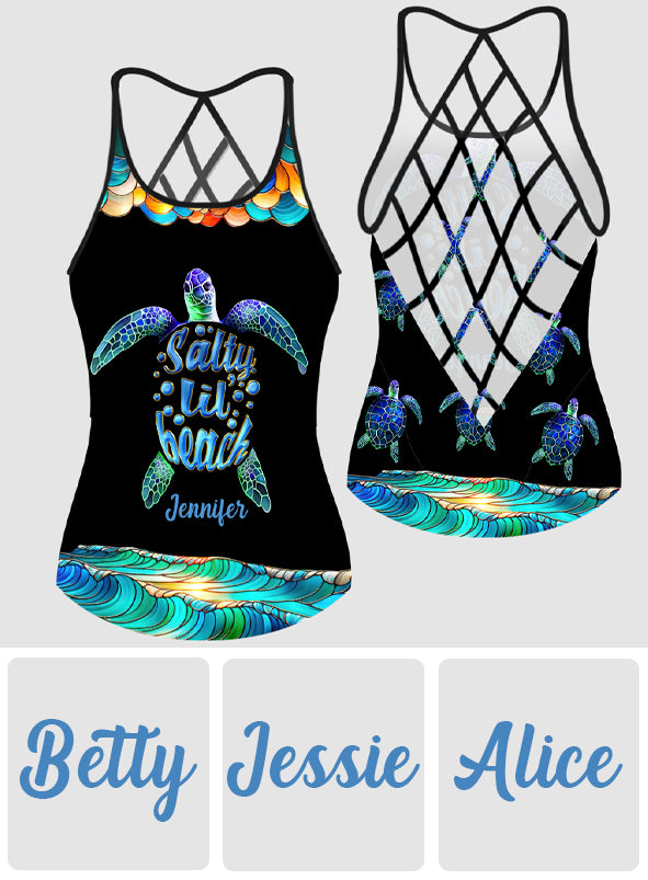 Salty Lil Beach Tanktop mit buntem Buntglas-Muster – personalisierbar mit Schildkrötenkreuz