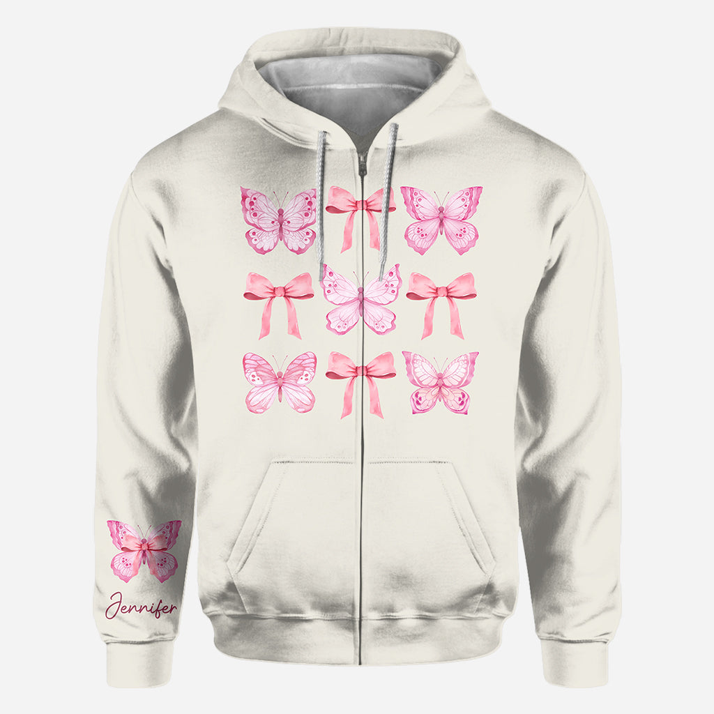 Pink Ribbon Coquette Bow Watercolor Butterfly - Personalized Butterfly All Over Shirt