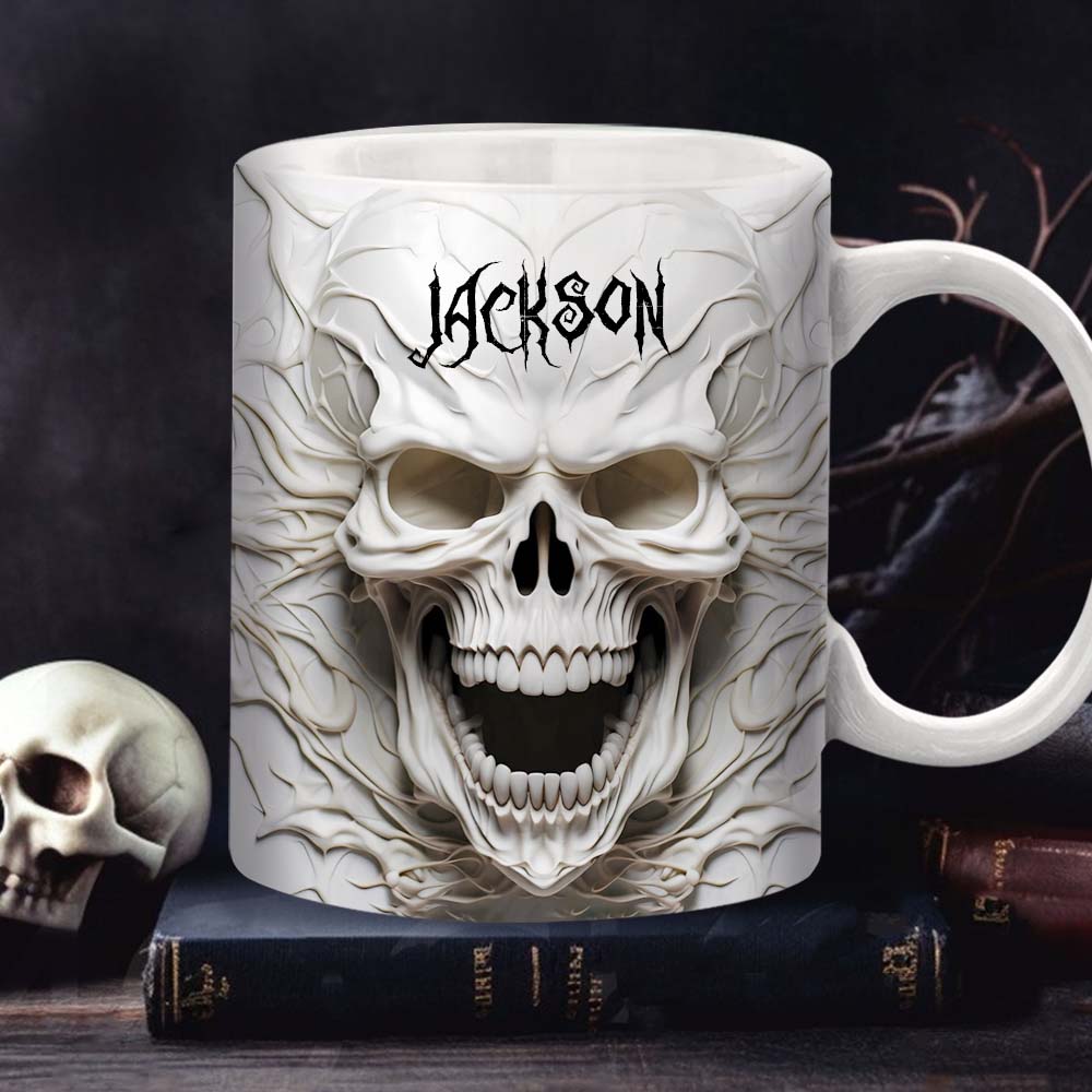 Wunderschönes weißes Skelett – personalisierte Totenkopf-Tasse