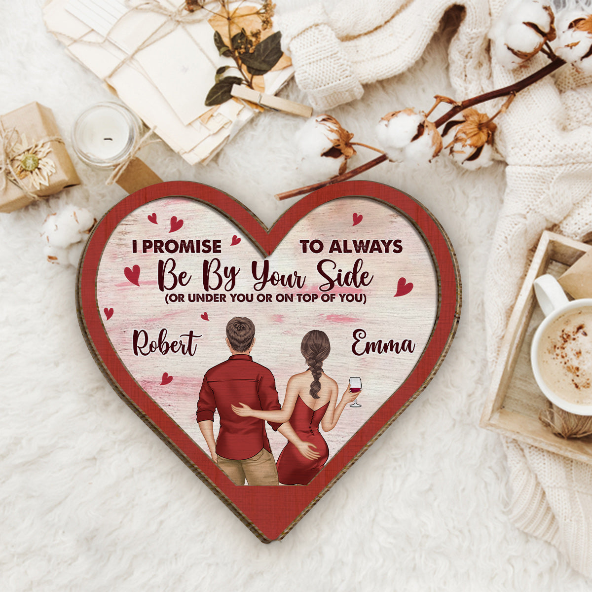 Ich verspreche, immer an deiner Seite zu sein – Personalisiertes zweilagiges Holzschild für Paare / Holzplakette