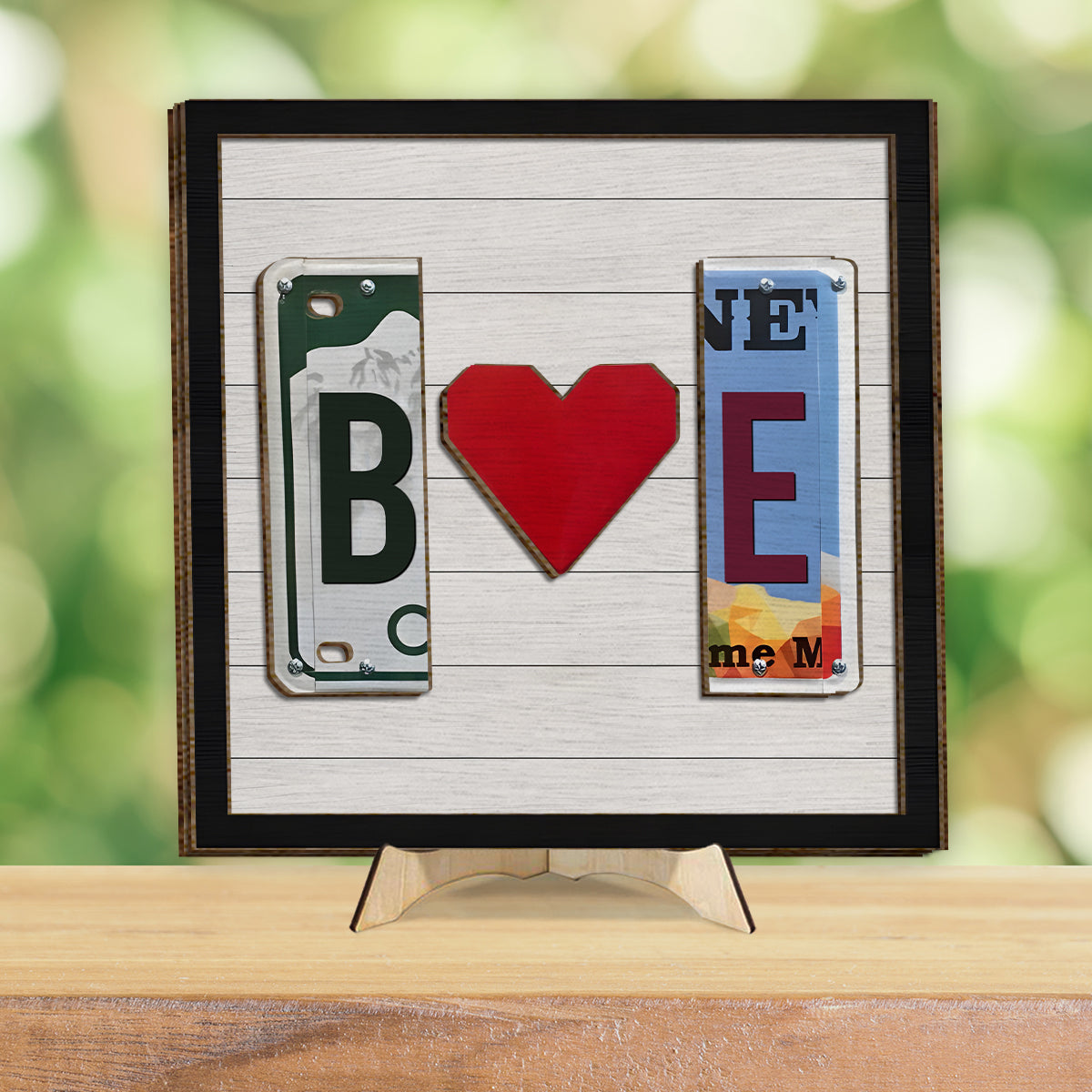 Kennzeichen mit beliebigen Buchstaben - Personalisiertes zweilagiges Holzschild für Paare / Holzplakette