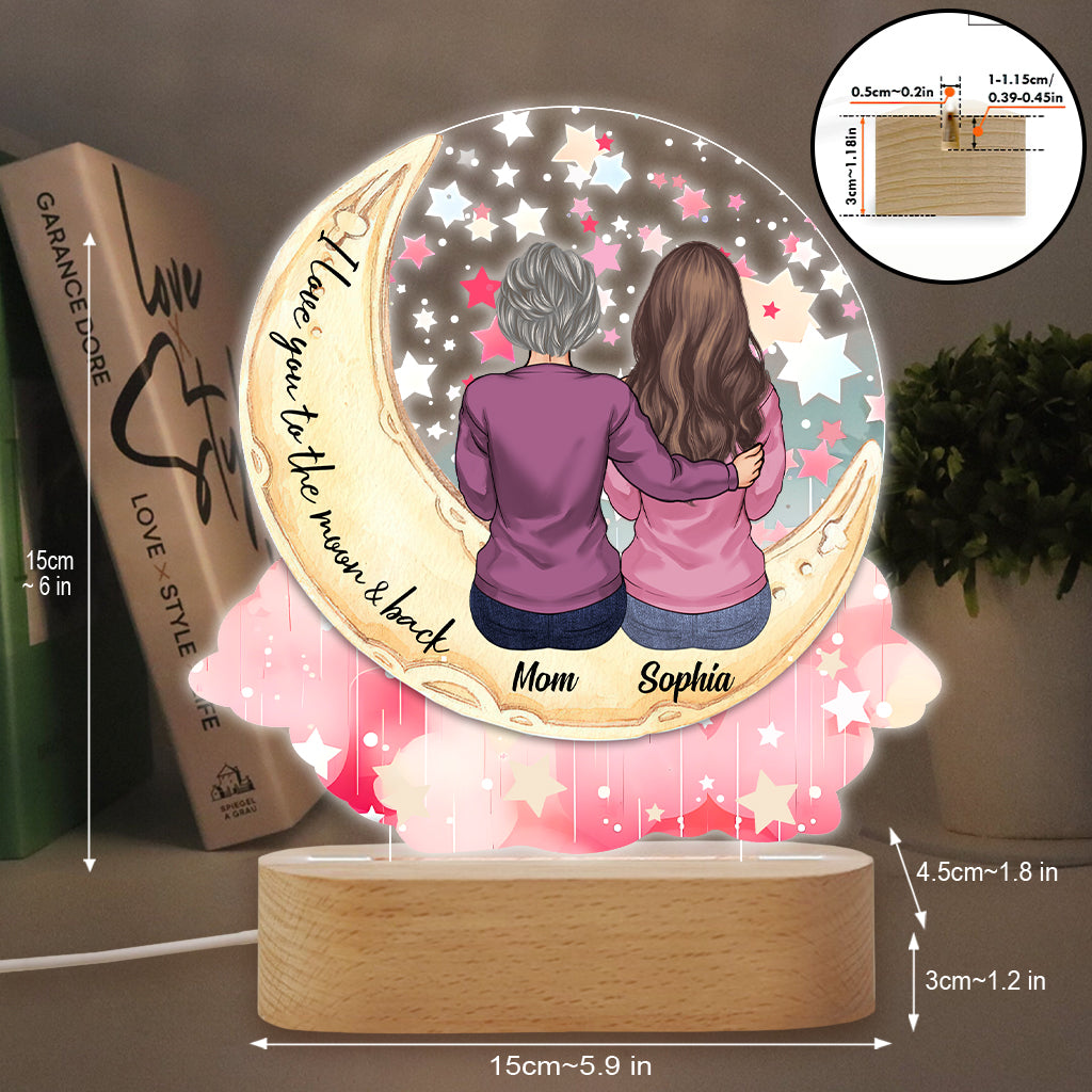 Ich liebe dich bis zum Mond und zurück – Personalisierte, mutterförmige Plakettenleuchte