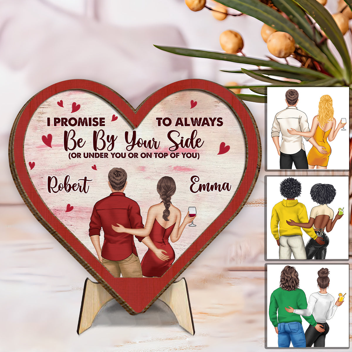 Ich verspreche, immer an deiner Seite zu sein – Personalisiertes zweilagiges Holzschild für Paare / Holzplakette