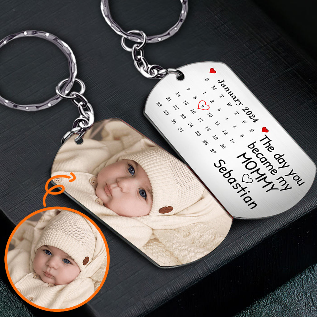 Kalender mit personalisiertem Foto: Der Tag, an dem du meine Mama und mein Papa wurdest – Personalisierter Mutter-Schlüsselanhänger aus Edelstahl