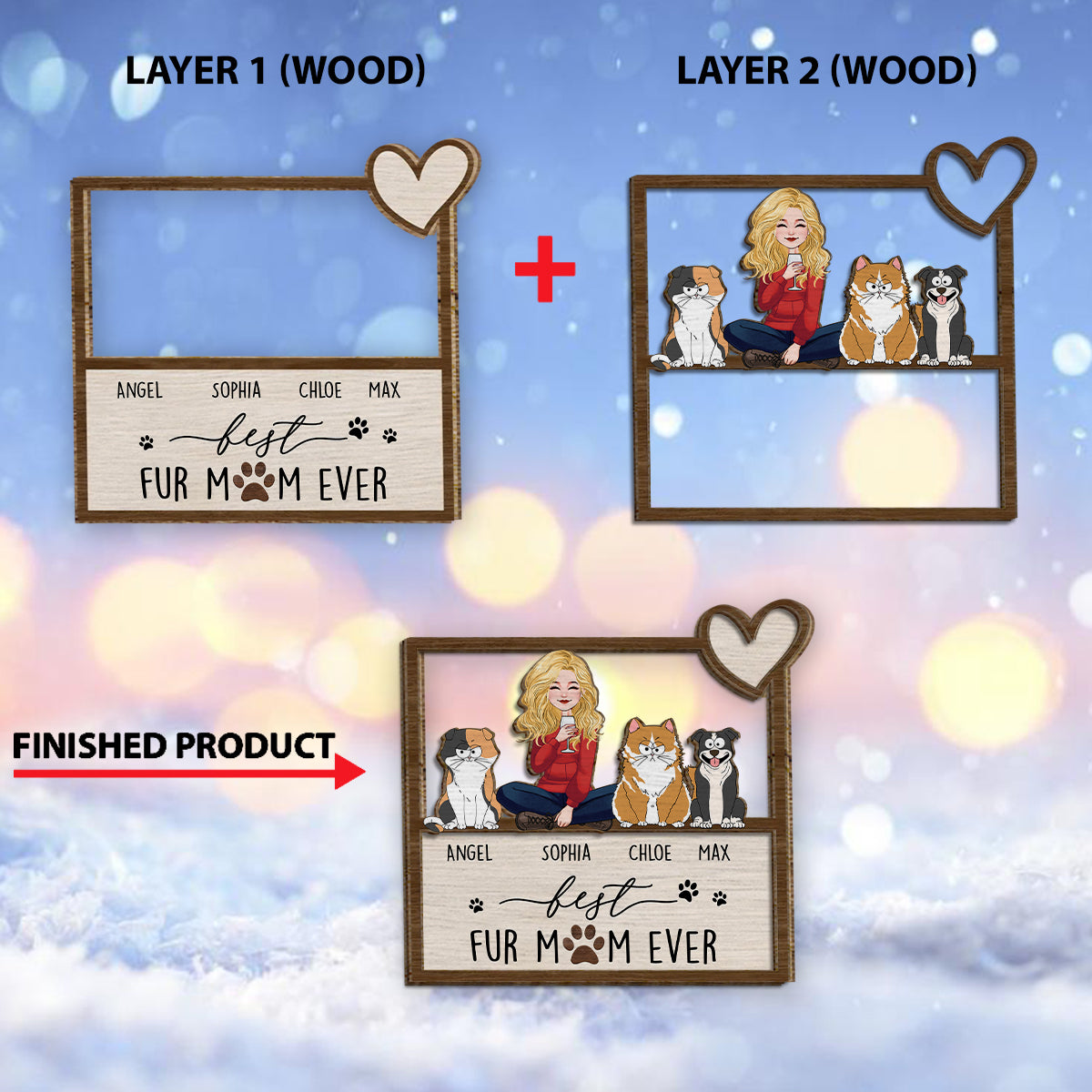 Die beste Hunde- und Katzenmama aller Zeiten – Personalisiertes zweilagiges Holzschild mit Hundemotiv / Holzplakette