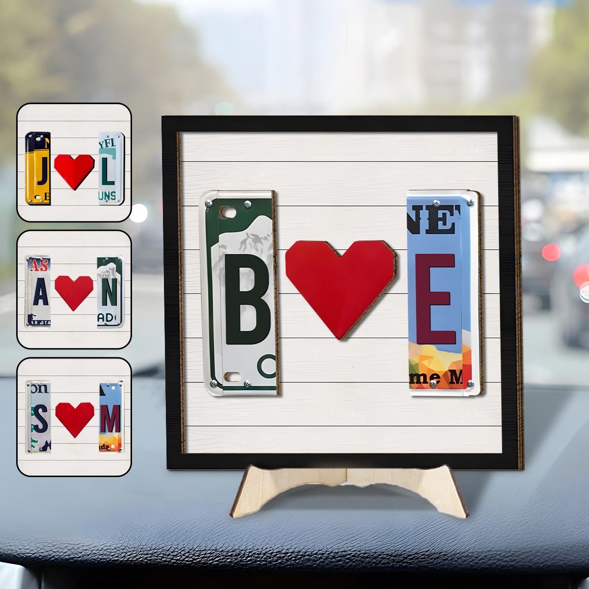 Kennzeichen mit beliebigen Buchstaben - Personalisiertes zweilagiges Holzschild für Paare / Holzplakette