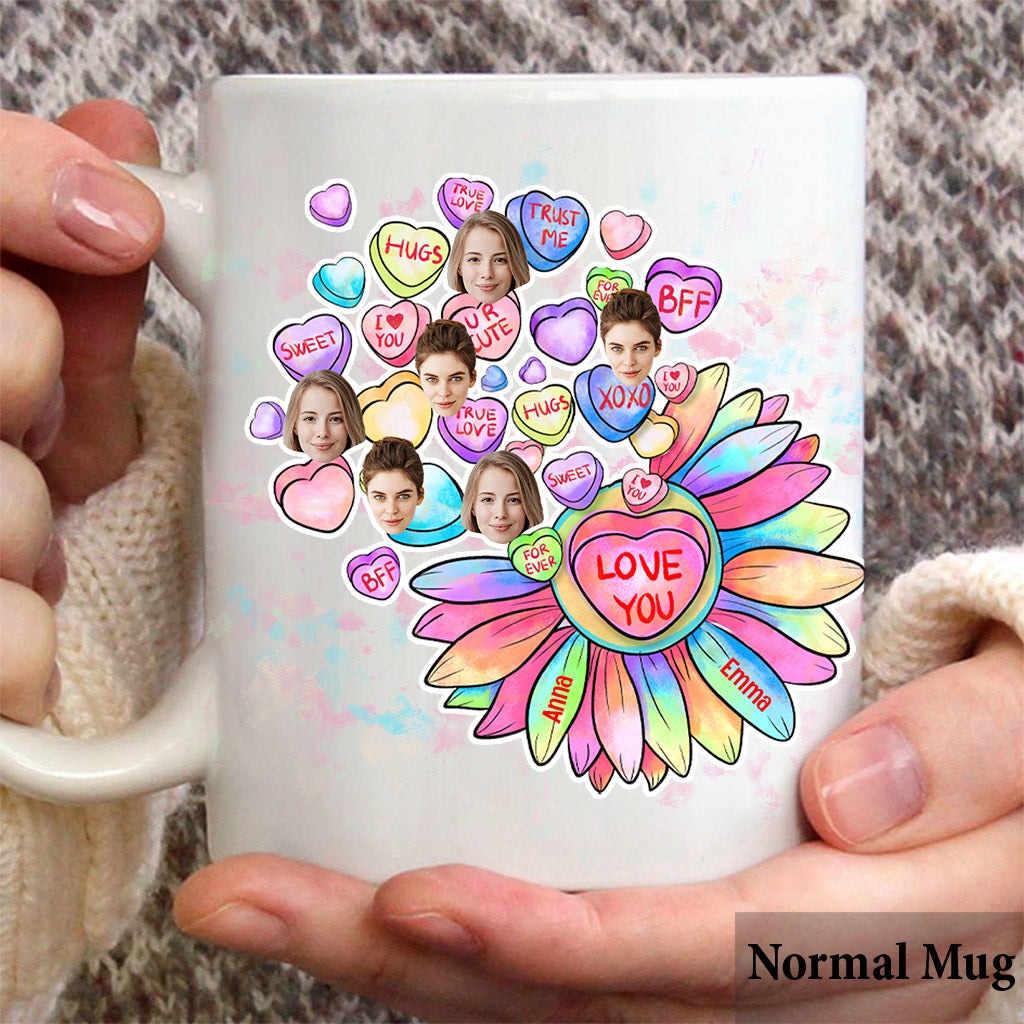 Herz-Bonbon-Blumen-BFF-mit-Gesicht-personalisierter Bestie-Becher