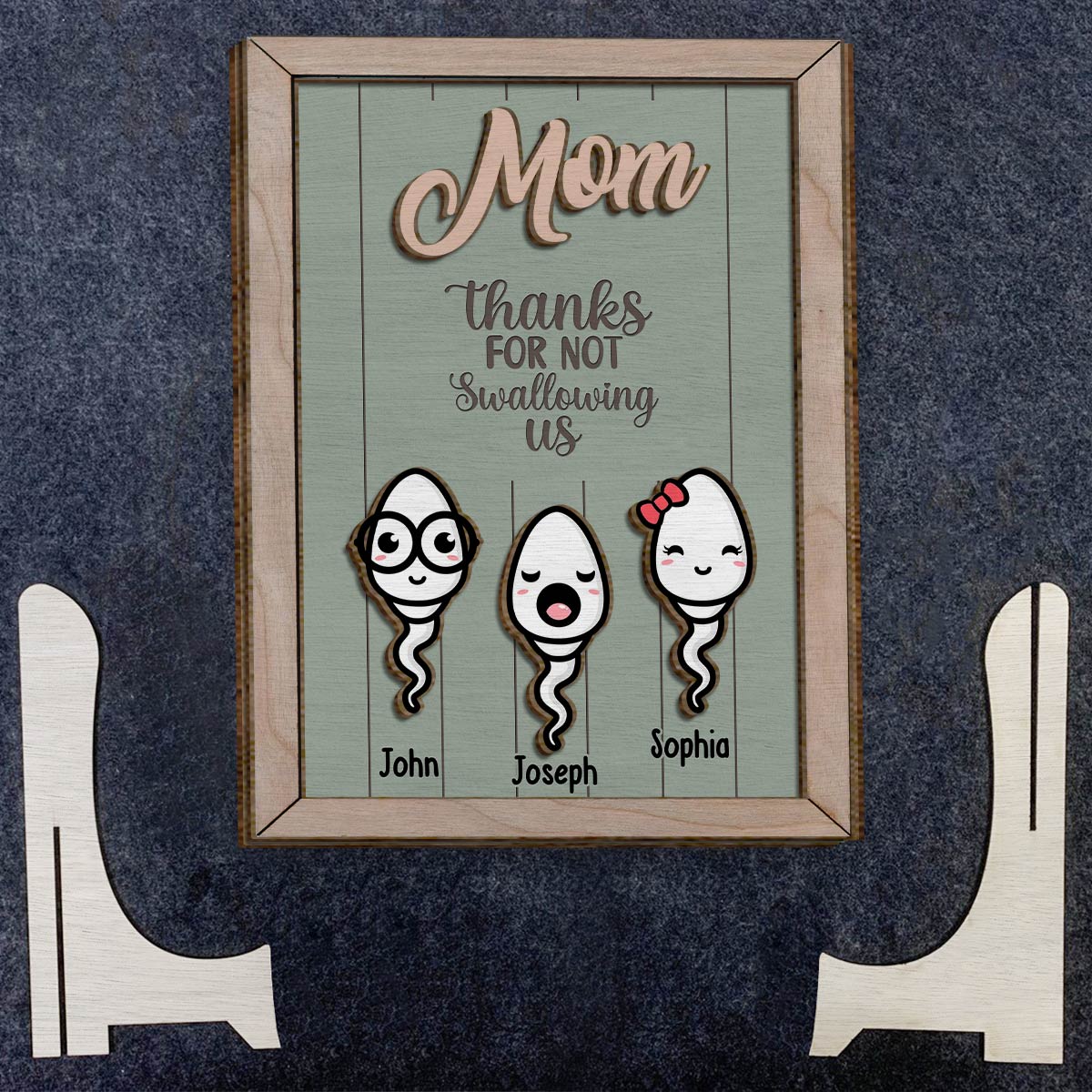 „Danke, dass du nicht geschluckt hast“ – Lustiges, personalisiertes zweilagiges Holzschild für Mütter / Holzplakette