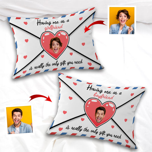 Liebesbriefumschlag mit personalisiertem Gesicht - Personalisierter rechteckiger Kissenbezug für Paare