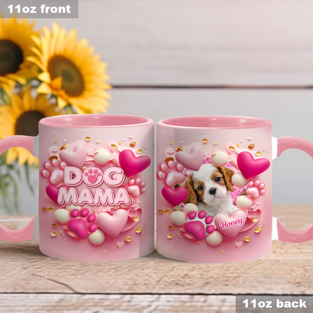 Hund, Katze, Mama, Fellmama, 3D-Herz in Rosa – personalisierte Tasse mit Hundemotiv