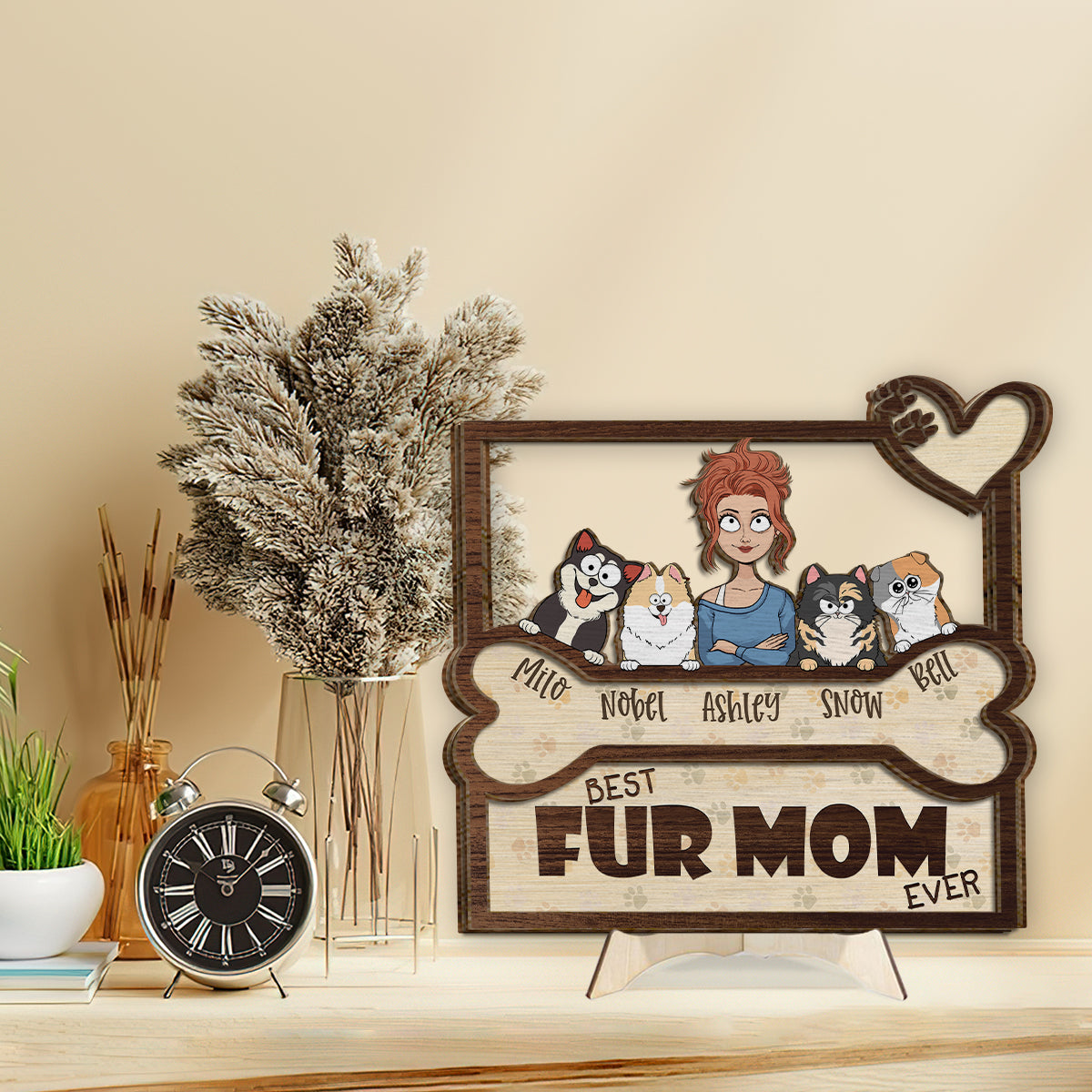 Beste Hundemama und bester Hundepapa aller Zeiten - Personalisiertes zweilagiges Holzschild / Holzplakette