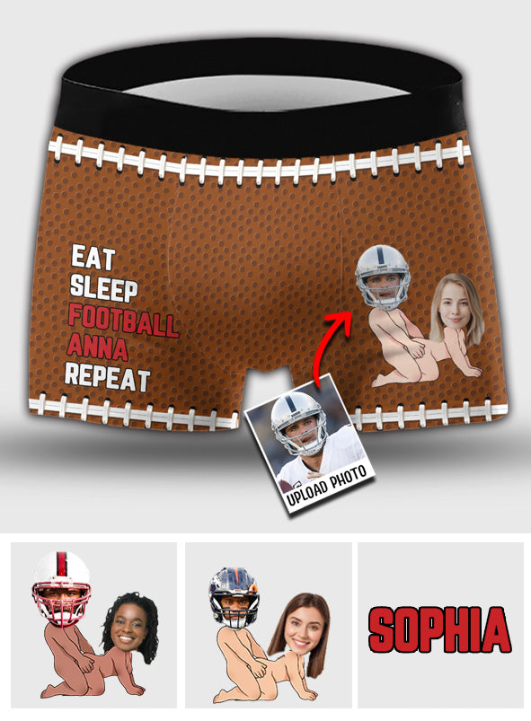 Essen, Schlafen, Fußball, und wieder von vorn – personalisierte Fußball-Boxershorts für Herren