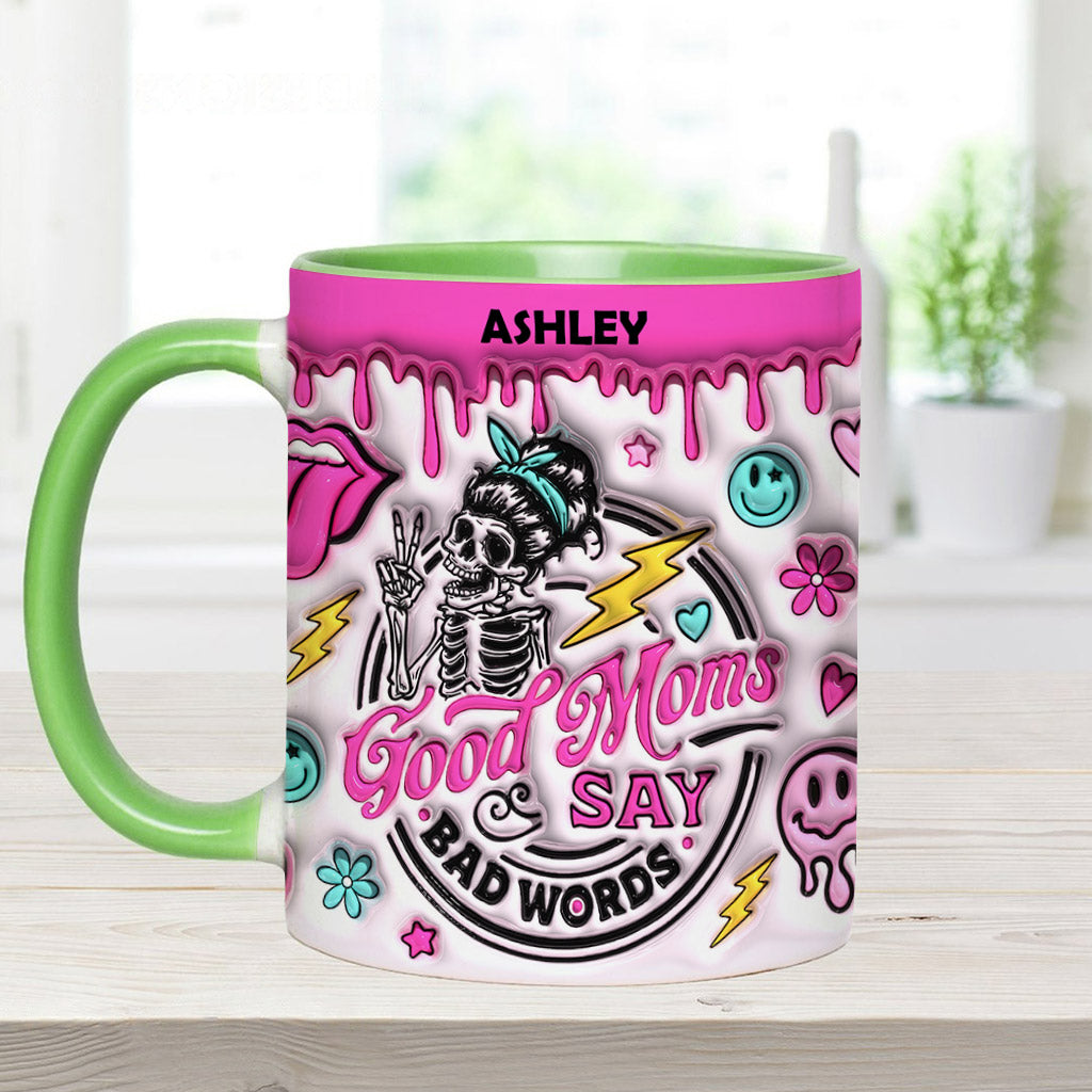 „Gute Mütter sagen Schimpfwörter“ – personalisierte Tasse mit Muttermotiv