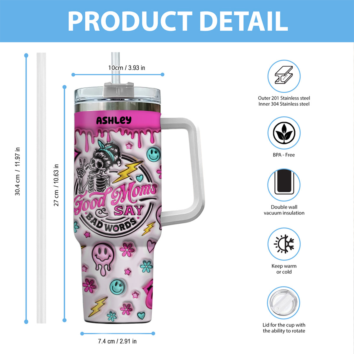 Gute Mama sagt auch mal was – personalisierter Mutter-Trinkbecher mit Henkel