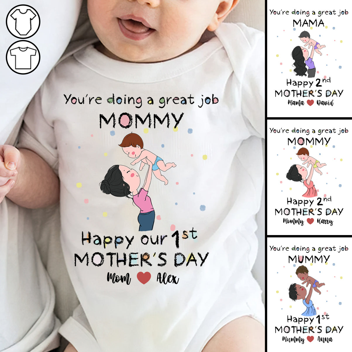 Du machst das super, Mama! Alles Gute zum Muttertag! - Personalisiertes Mutter-T-Shirt und Babybody