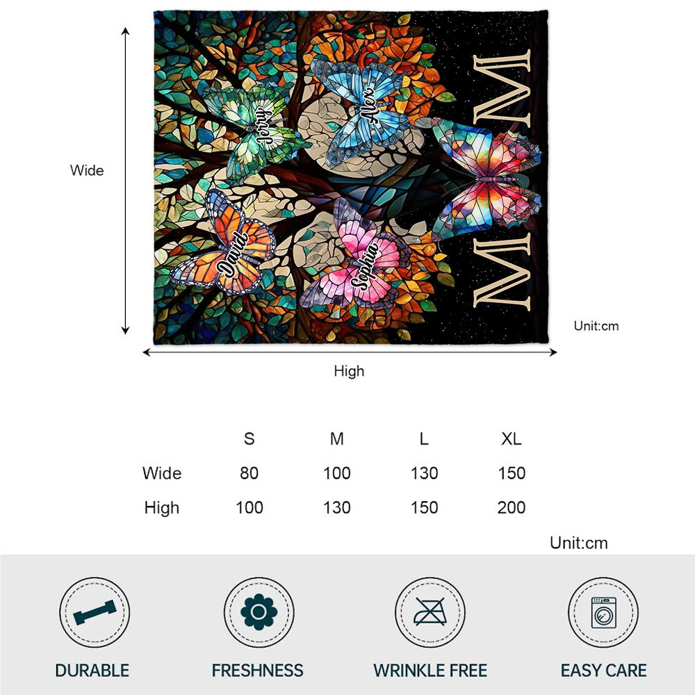 Buntes Schmetterlingsmuster im Buntglas-Design – Personalisierte Mutterdecke