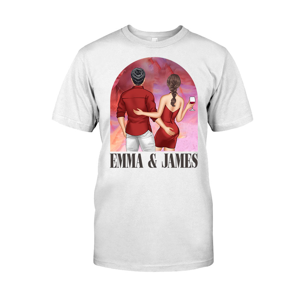 Pinkfarbener Filmhintergrund für Paare – Personalisiertes Partner-T-Shirt und Hoodie