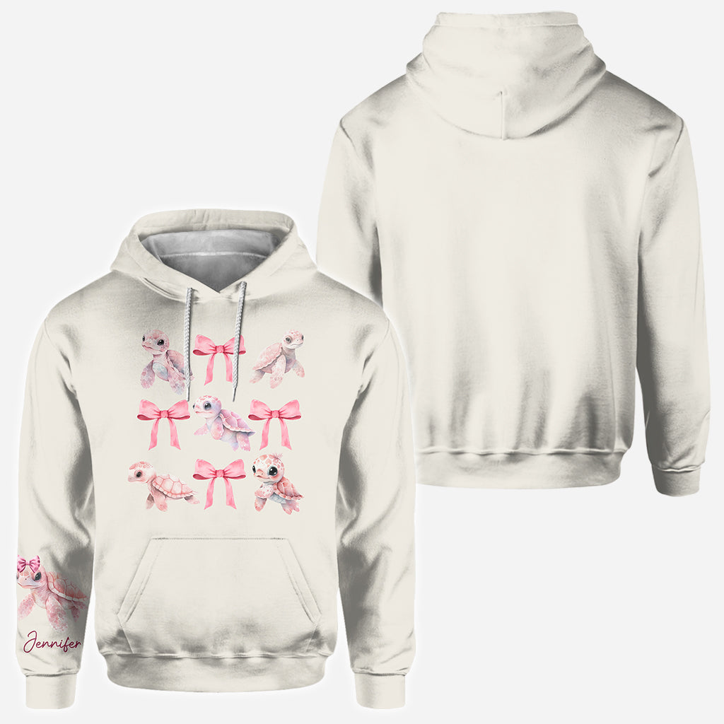 Rosa Schleife mit kokettem Motiv, Aquarell-Schildkröte – personalisiertes Shirt mit Schildkrötenmuster