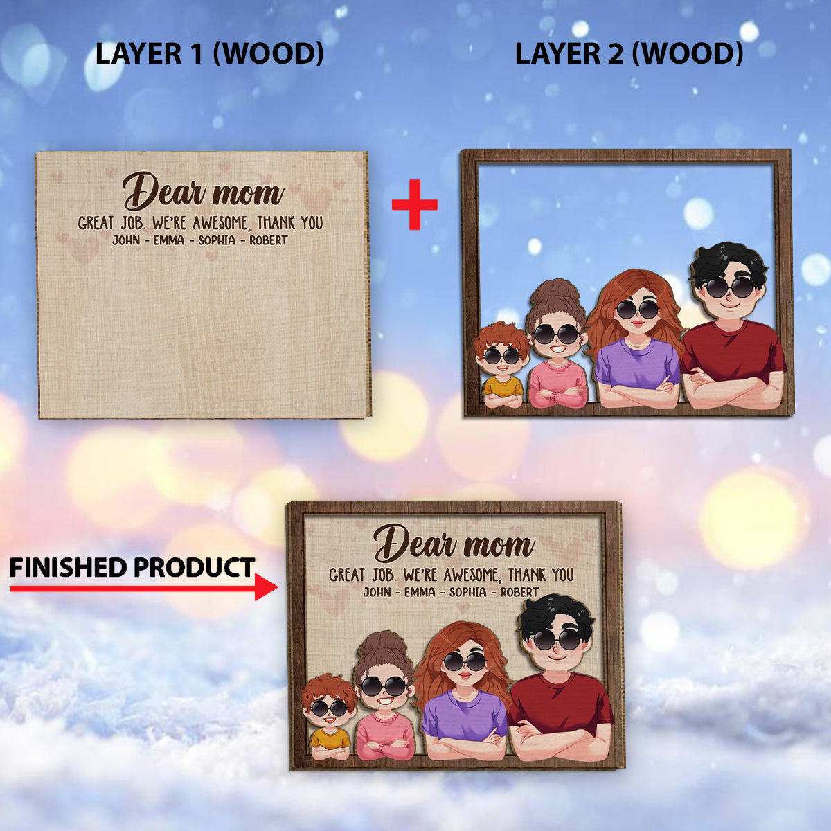 Liebe Mama, lieber Papa, super gemacht! Wir sind spitze! Danke! – Personalisiertes zweilagiges Holzschild für Mütter / Holzplakette