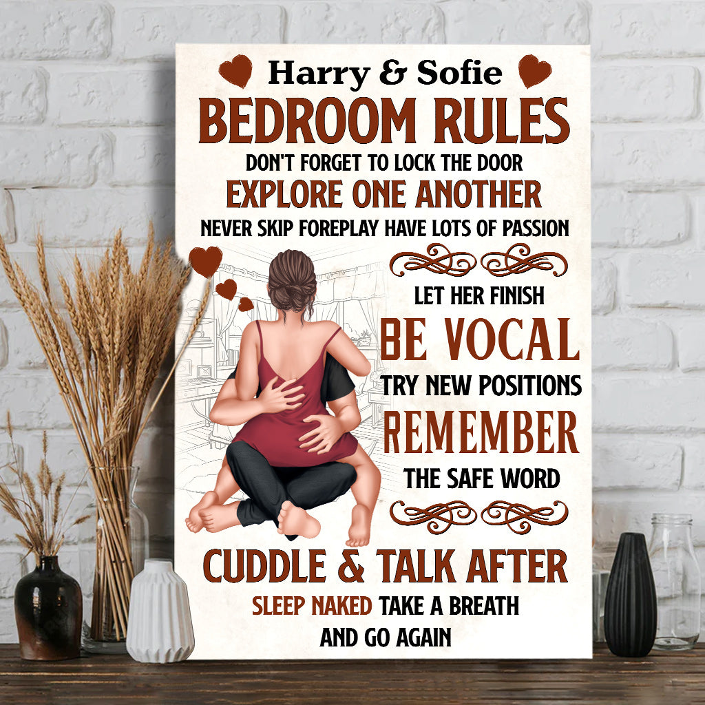 Schlafzimmerregel: Tür nicht vergessen abzuschließen – Personalisierte Leinwand und Poster für Paare