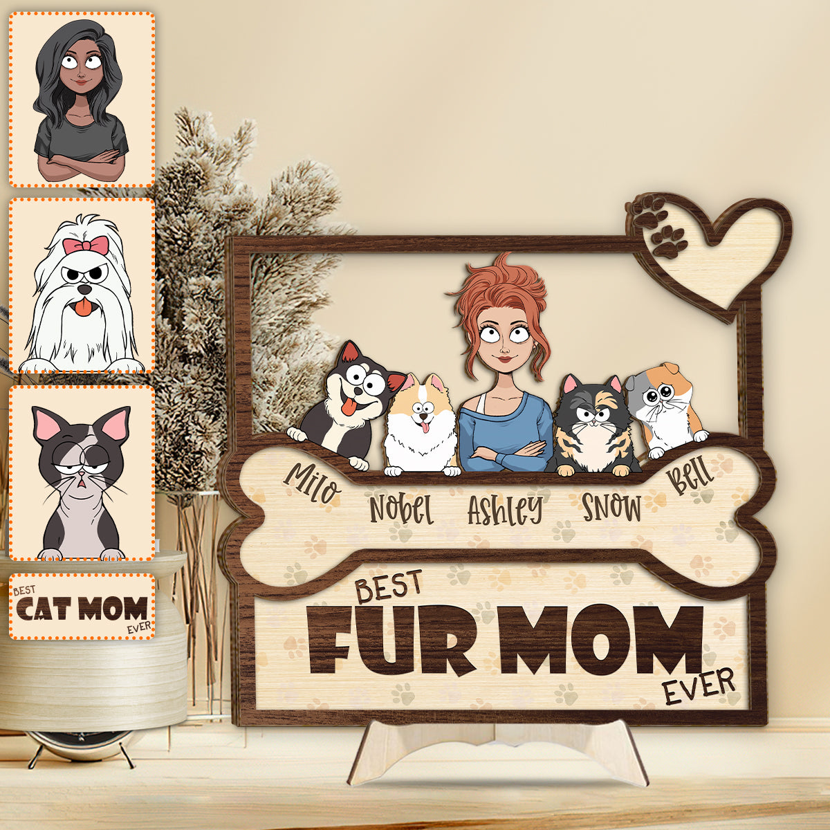 Beste Hundemama und bester Hundepapa aller Zeiten - Personalisiertes zweilagiges Holzschild / Holzplakette