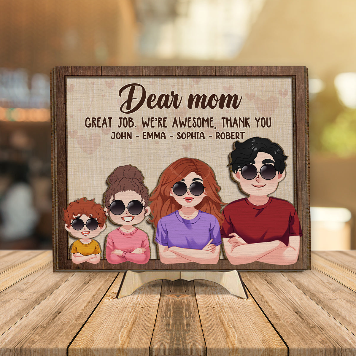 Liebe Mama, lieber Papa, super gemacht! Wir sind spitze! Danke! – Personalisiertes zweilagiges Holzschild für Mütter / Holzplakette