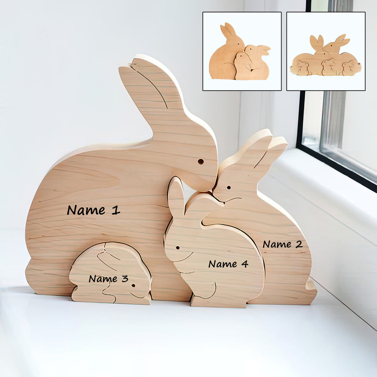 Oster-Holzpuzzle mit Hasenfamilie – Personalisierte Oster-Holzpuzzle mit Hasenfamilie